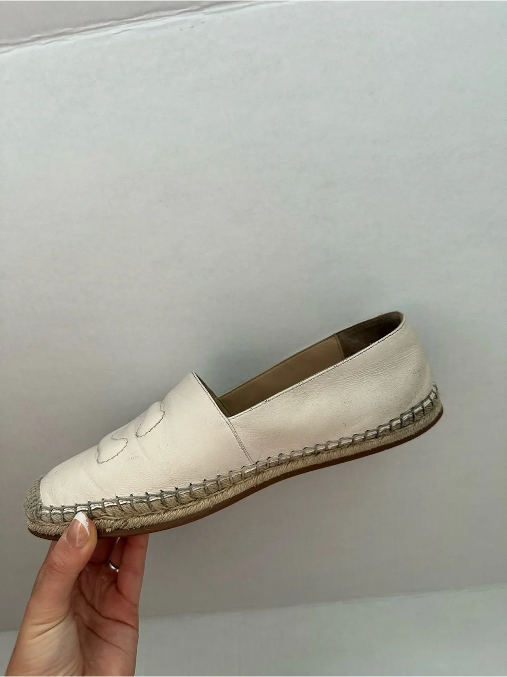 Coach Cream Leather Espadrille Flats with Quilted C Logo